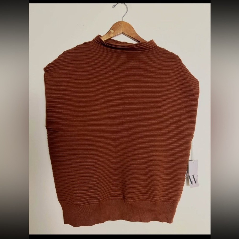 NEW Worthington Womens Chocolate Ribbed‎ Knit Top XL Boxy Sleeveless Layering